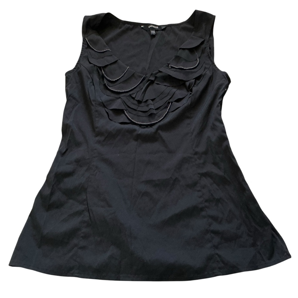 Black Elegant Sleeveless Top with Ruffle Detail By Express size XXS